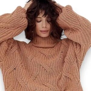 FREE PEOPLE Cozy Cable Knit Sweater - Almond NWOT Size Medium